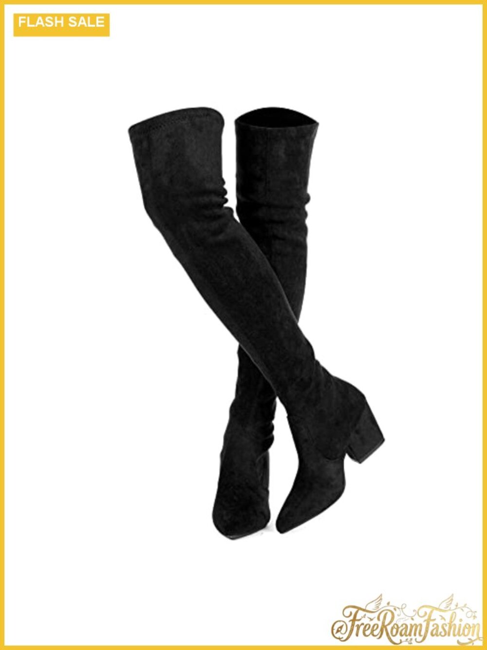 Women Over the Knee Boots Pointed Toe Block Heel Stretch Faux Suede